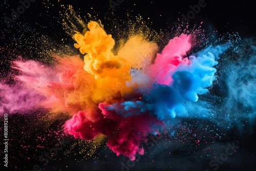 vibrant colored powder explosion creative ink splash black background abstract digital art photo