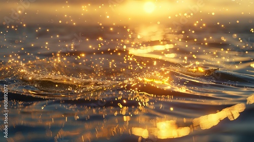 Sunset Reflections: Water Sparkles, Cinema4D Style, Hyper-Realistic, Playful Draperies
