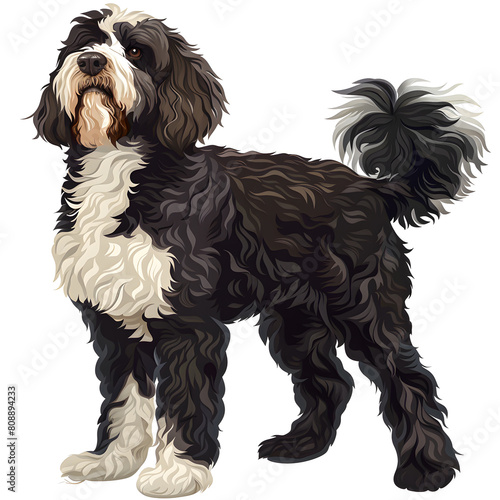 Clipart illustration of a portuguese water dog dog breed on a white background. Suitable for crafting and digital design projects.[A-0004] photo