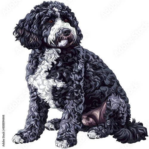 Clipart illustration of a portuguese water dog dog breed on a white background. Suitable for crafting and digital design projects.[A-0001] photo
