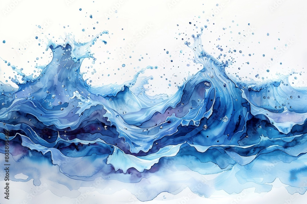 In a fluid ink drawing, waves of indigo and blue dance across the paper, creating an abstract ocean landscape. In a fluid ink drawing, waves of indigo and blue dance across the paper, creating an abstract ocean landscape.