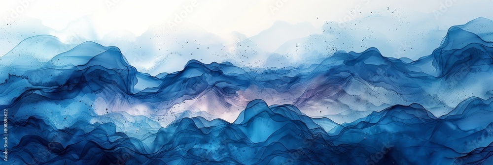 A vibrant watercolor depiction of a mountainous landscape, blending blue gradients with textured details. A vibrant watercolor depiction of a mountainous landscape, blending blue gradients with textured details.