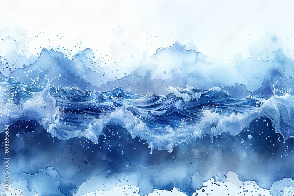 A powerful storm churns the high ocean waves, creating a dynamic splash.