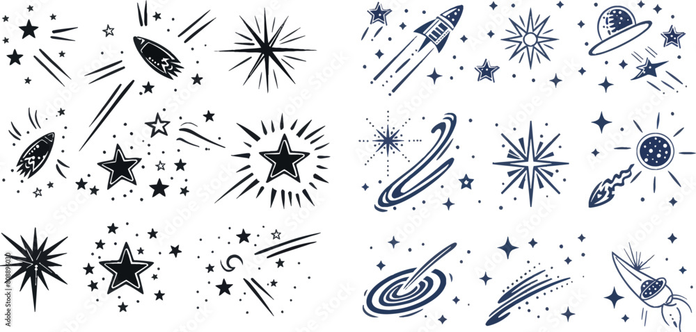 Obraz na plátně Vector shooting stars line icons
