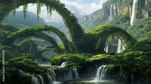 Unknown Beauty Landscape: Biomorphic Elven Kingdoms, Waterfalls, Ethereal Design photo