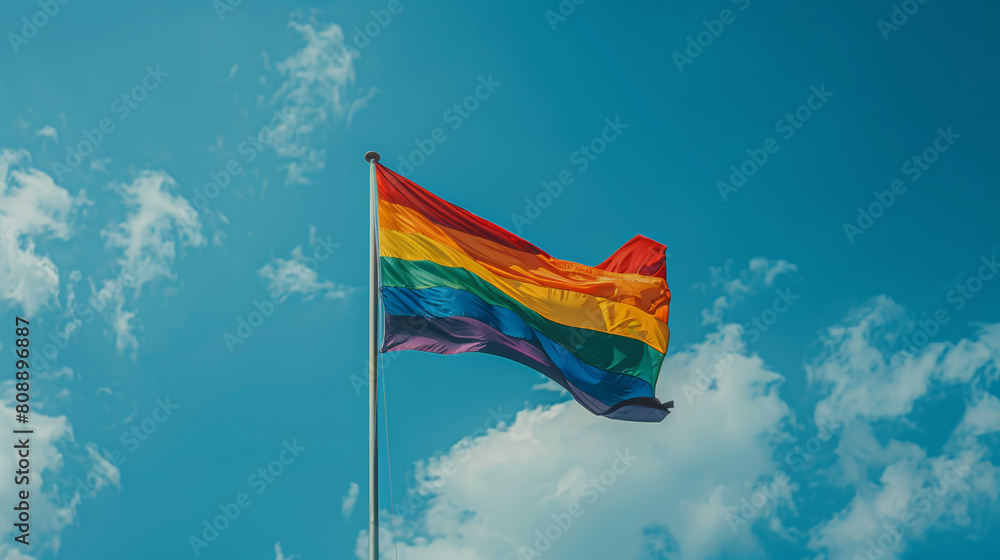 Rainbow flag (LGBT movement) on the sky background Stock Photo ...