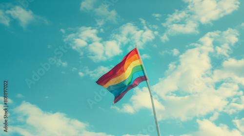 Rainbow flag (LGBT movement) on the sky background Stock Photo photography