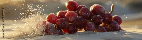Grapes liegen auf goldenem Sand, wahrend die Sonne uber ihnen scheint.