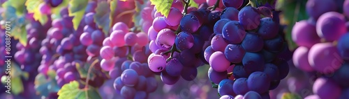 A close-up image of a bunch of ripe purple grapes on the vine, ready to be harvested