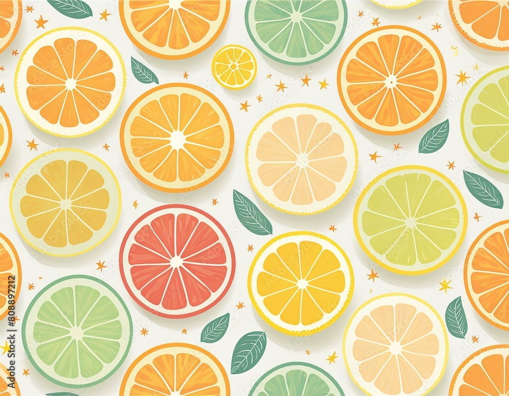 Vibrant wallpaper featuring a pattern of sliced citrus fruits—lemons, oranges, limes, and grapefruits—in cross-section Vibrant wallpaper featuring a pattern of sliced citrus fruits—lemons, oranges, limes, and grapefruits—in cross-section