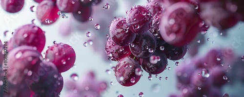 Macro shot of a bunch of purple grapes with water droplets. photo