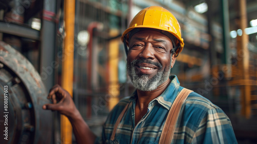 portrait of construction worker mature man with helmet