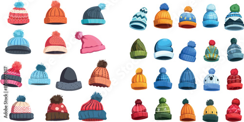 Kids hats illustrations. Hat set for children, winter and summer
