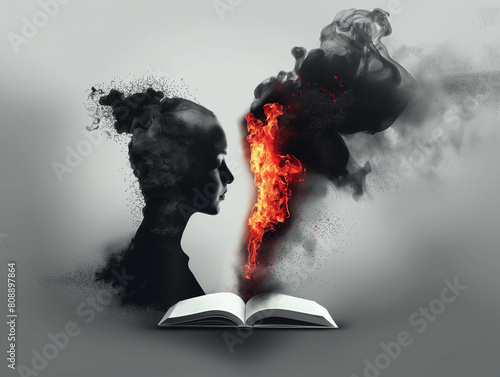 Billowing black smoke from a distant fire clouds the night sky