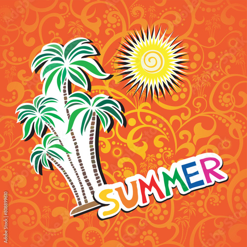Hello summer  Summer background. Background with palm tree and place for your text. vector illustration 