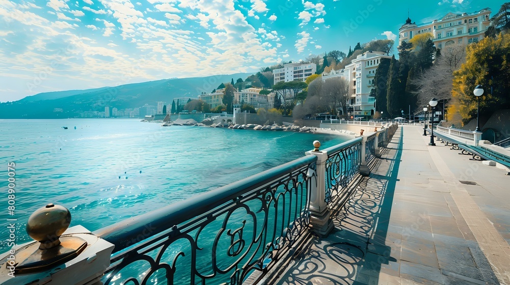 Yalta City Promenade: Clear Blue Waters, Boulevard, Buildings Along Embankment