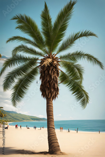 Summer season beach side palm tree