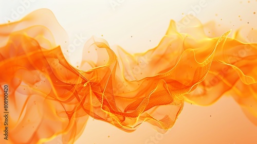 Create a 3D rendering of a orange translucent wave with a white background. The wave should be smooth and flowing, with a glossy sheen.