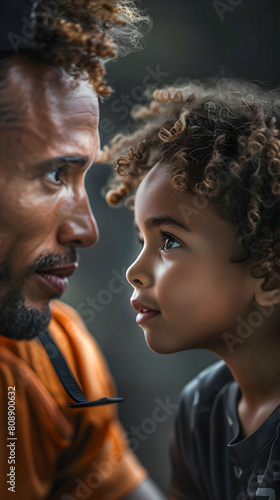Photo realistic concept of a coach encouraging a young athlete to train hard, emphasizing discipline and determination for success