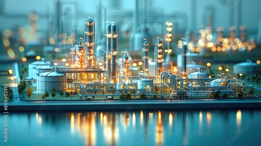 Oil and gas power plant refinery with storage tanks facility for oil production or petrochemical factory infrastructure and oil demand price chart concepts. Generative AI. Oil and gas power plant refinery with storage tanks facility for oil production or petrochemical factory infrastructure and oil demand price chart concepts. Generative AI.