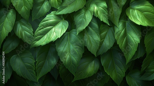 A detailed view of a vibrant green leafy plant showcasing its intricate veins and textured surface