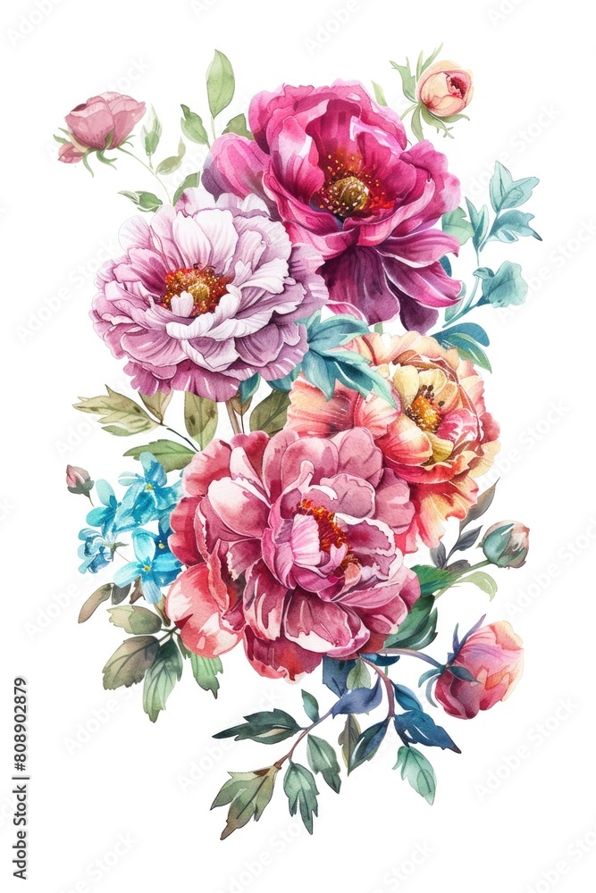 Elegant Watercolor Peonies and Roses Floral Arrangement