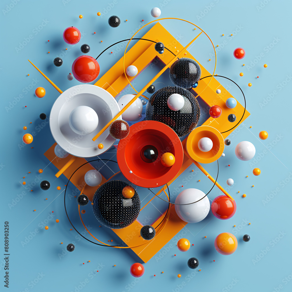 Obraz premium Geometric Harmony Abstract Composition with Spheres and Lines Illustration Background Cover Wallpaper Series