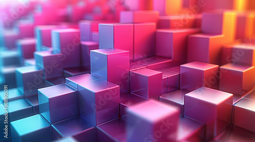 Colorful 3D rendering of a cityscape made of blocks.