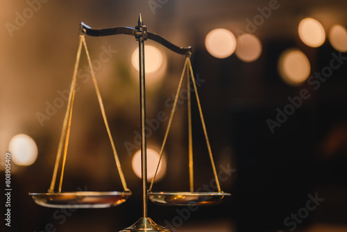 Golden judge court background. Concept of Law and justice and scales of justice. Money, legal, court, authority, unfair, unjustified. Judgement and Punishment. Innocence guilty. Lawyer human rights. photo