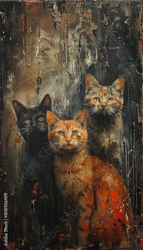 Create a captivating oil painting featuring two cats on canvas