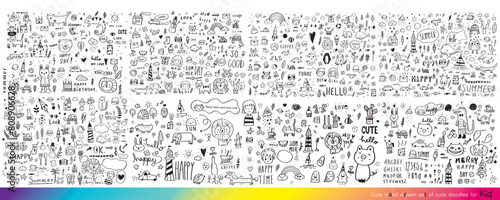 Collection of hand drawn cute doodles,Doodle children drawing,Sketch set of drawings in child style,Funny Doodle Hand Drawn,Page for coloring, cute animal,Foods doodles hand drawn  vector 