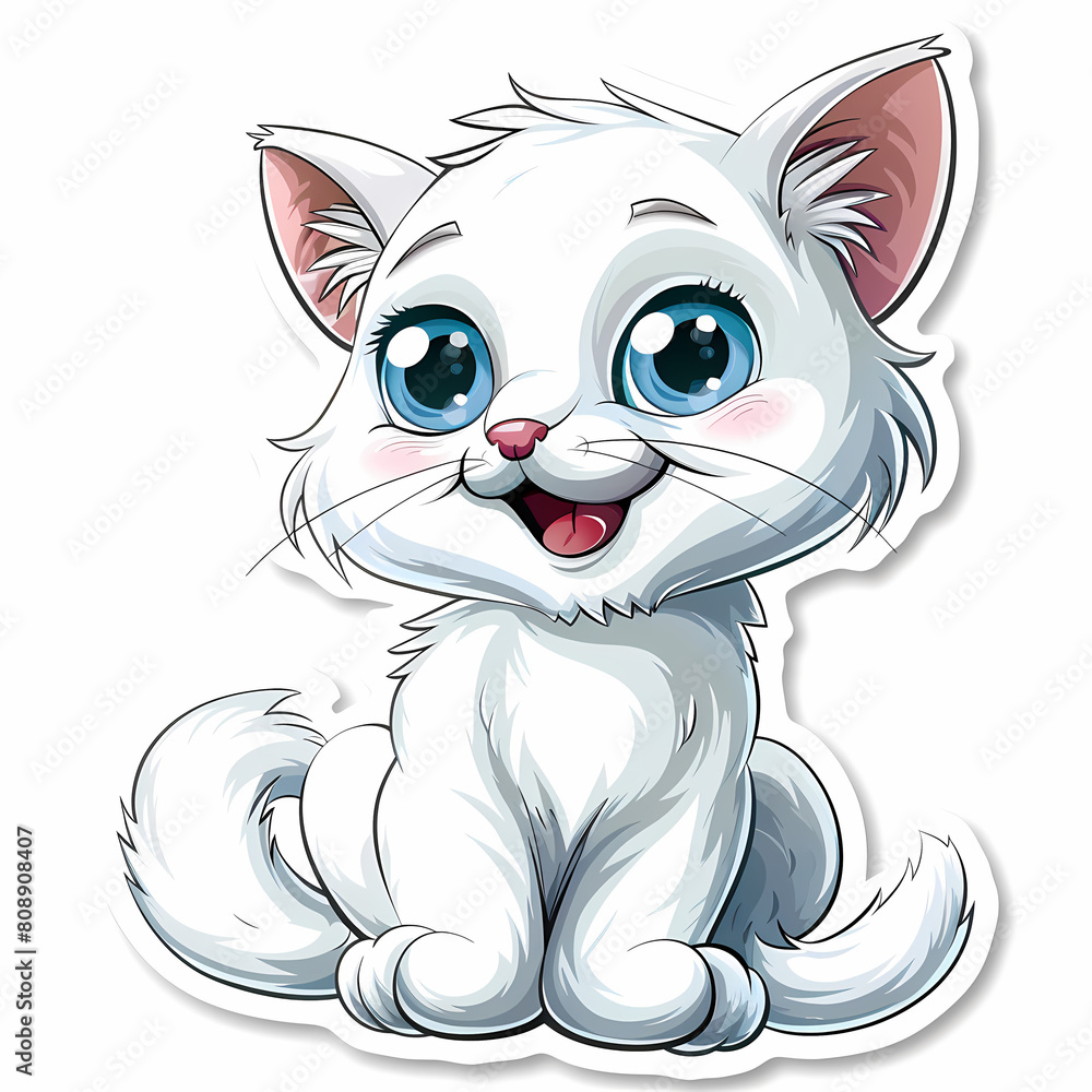 Cute cat cartoon on a White Canvas Sticker,vector image Cute cat cartoon on a White Canvas Sticker,vector image