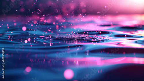 Colorful water ripples with sparkling droplets photo