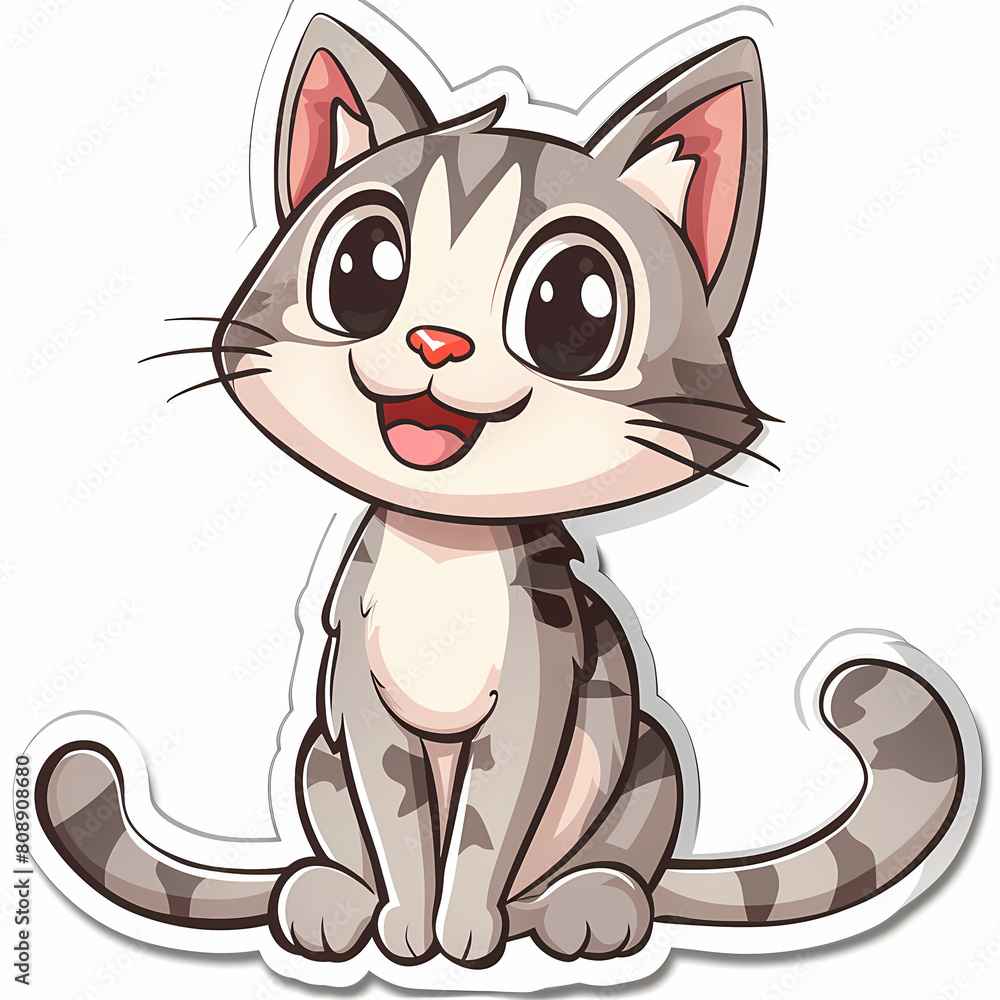 Fototapeta premium Cute cat cartoon on a White Canvas Sticker,vector image