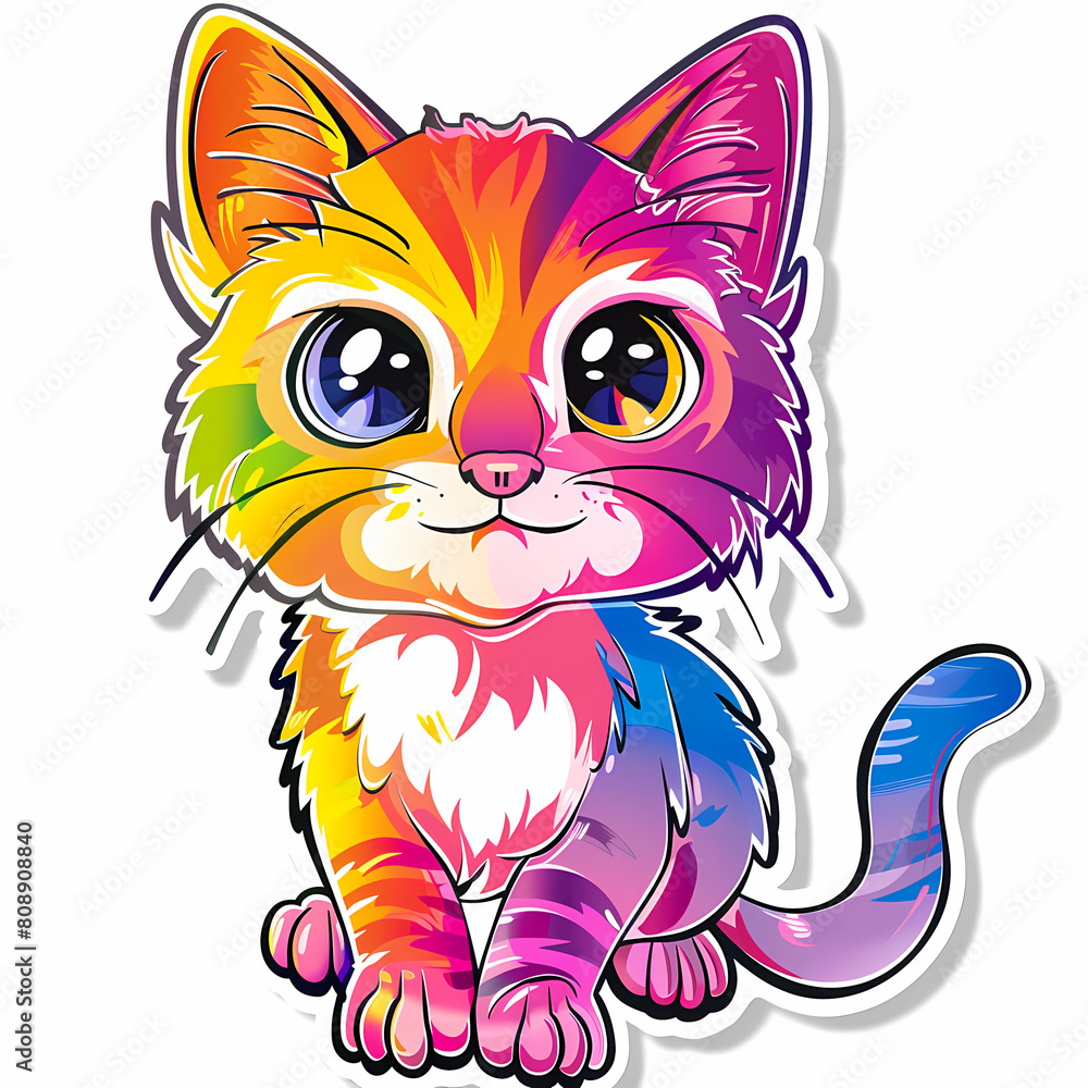 Cute cat cartoon on a White Canvas Sticker,vector image Cute cat cartoon on a White Canvas Sticker,vector image