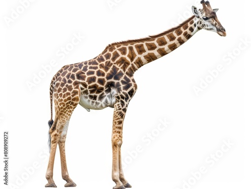 real giraffe image for a flash card in a white background, isolated on white background.