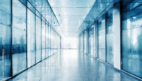A modern office corridor with a modern meeting room and empty space on a white wall. office building