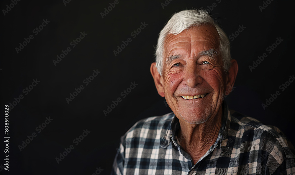Elderly man smiling confidently against black background Elderly man smiling confidently against black background