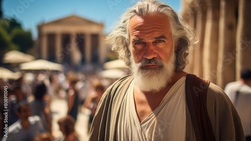 Greek philosopher observes vibrant agora photo