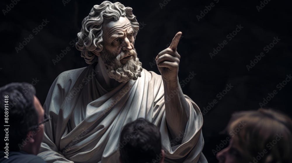 Philosopher engages in intellectual dialogue animated gestures