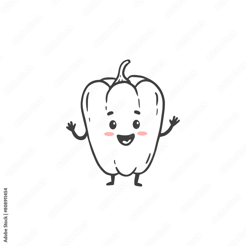 Cartoon pepper. Cute character vegetable isolated on white background. Doodle style. Cartoon pepper. Cute character vegetable isolated on white background. Doodle style.