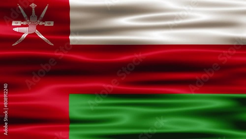 Flag of Oman waving on a loopable 4K animation. Oman flag video waving in wind. Realistic omanian Flag background. Oman Flag Looping Closeup. omanian national Sign. photo