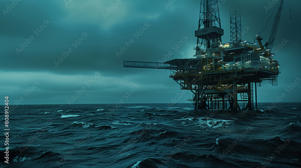 Oil rig in stormy sea at dusk Oil rig in stormy sea at dusk