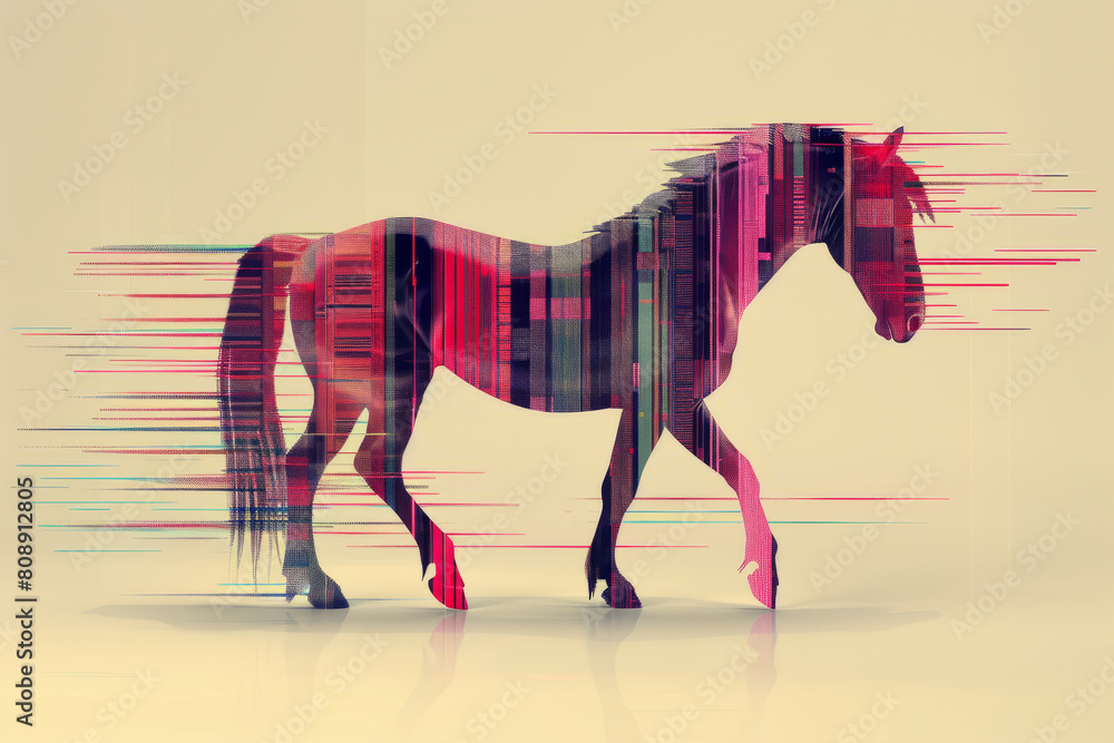 Obraz premium Glitch art horse in vibrant digital distortion style