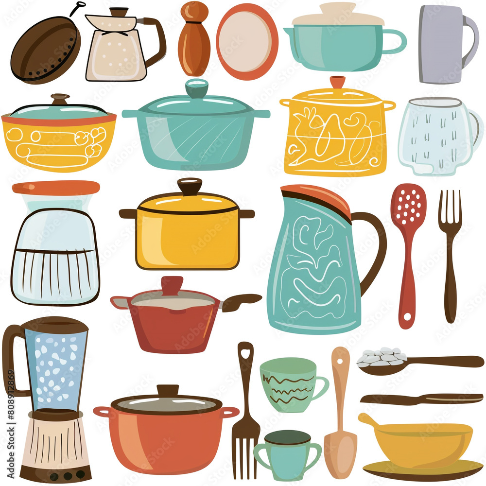 Obraz premium Kitchen Kaleidoscope Clipart Collection On white background