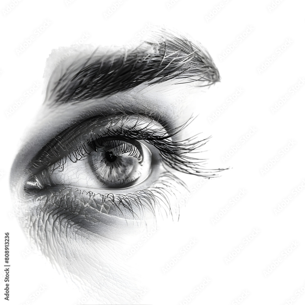 Fototapeta premium A detailed close-up view of a person's eye isolated on white