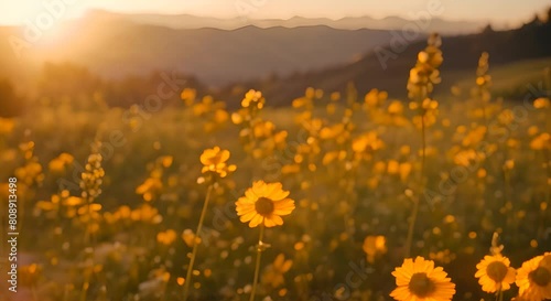 Wildflowers bask in the golden sunset of the valley Video ProRes LT 59 94 FPS is available in 16 9 photo