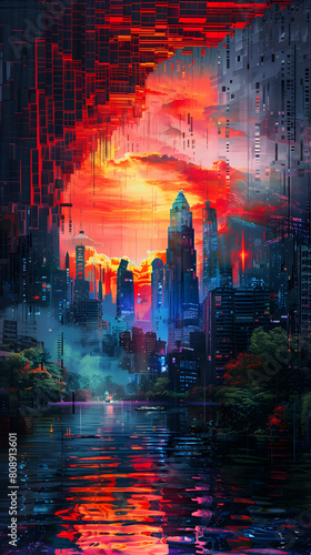 Pixelated Dreamscape  Photo Realistic Image of Abstract Forms and Digital Hues in a Surreal Dreamscape