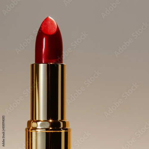 A gold tube houses red lipstick, styled with sharp attention to detail and a cranberrycore aesthetic. photo