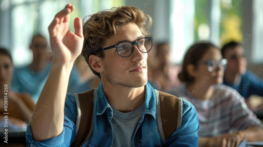 Obraz premium A Student Raising Hand in Class